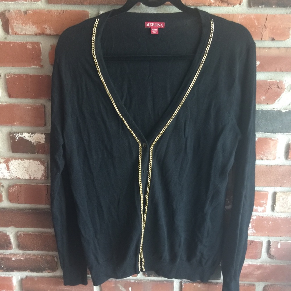 Black Cardigan with Gold Trim